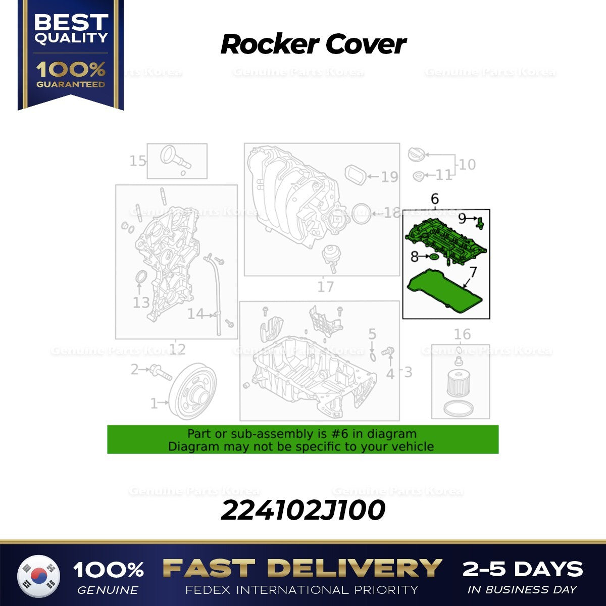 Genuine Rocker Cover 224102J100 for Hyundai Kona Elantra