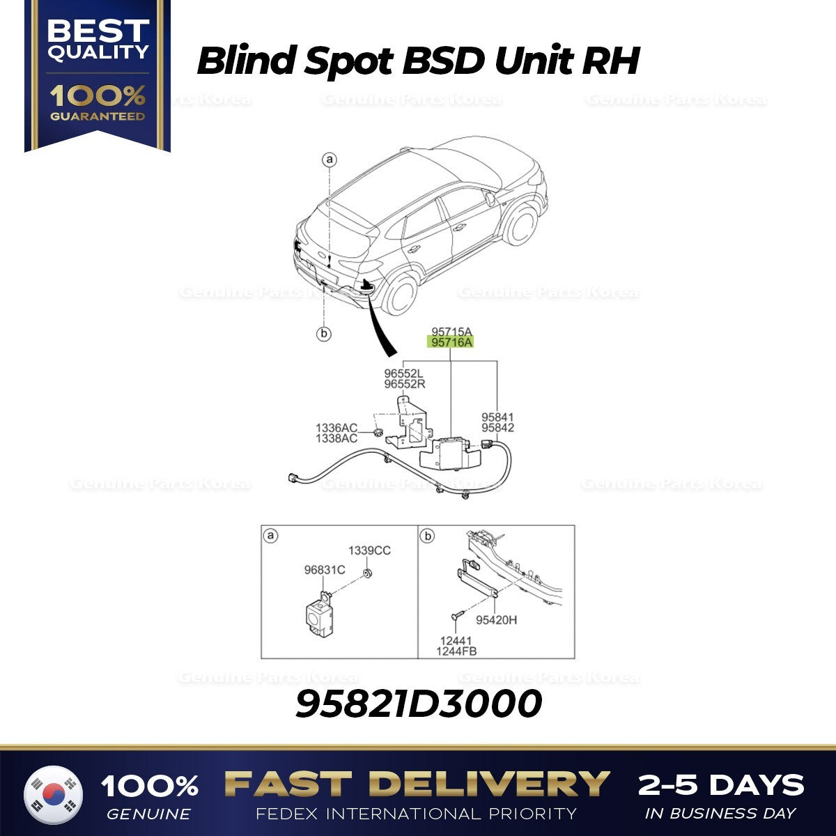 Genuine Blind Spot BSD Unit RH 95821D3000 for Hyundai Tucson