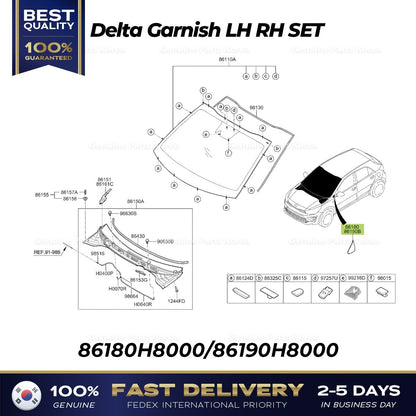 Genuine Delta Garnish LH RH SET 86180H8000 86190H8000 for Kia Rio