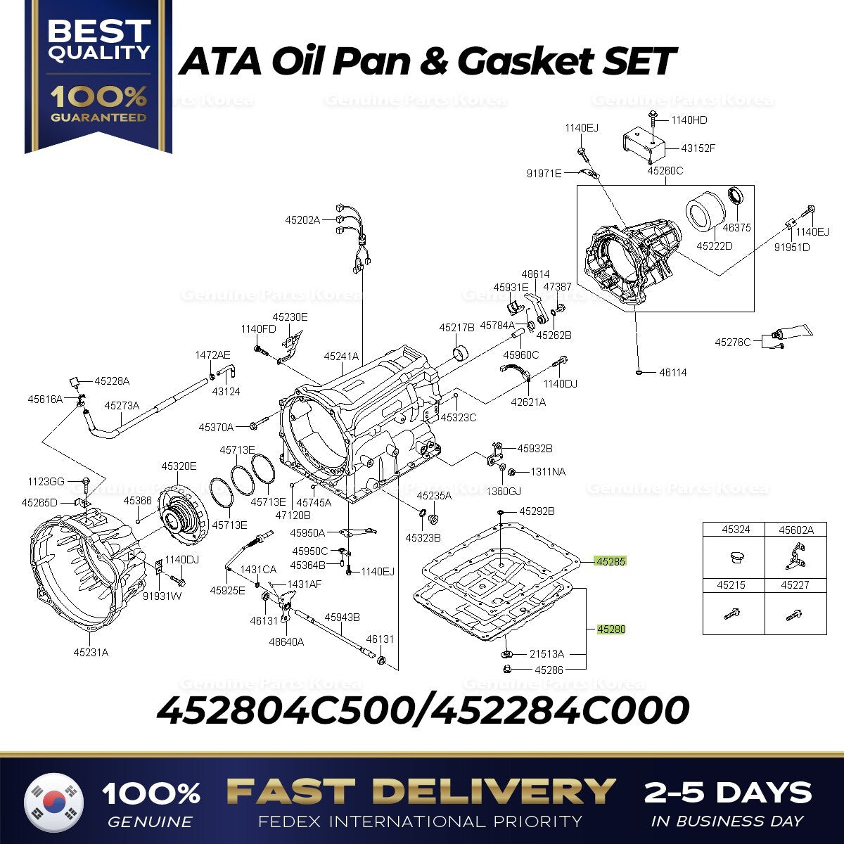 Genuine ATA Oil Pan & Gasket SET 452804C500 for Hyundai H1 Kia Borrego