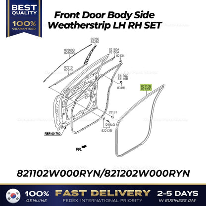Genuine Front Door Body Side Weatherstrip LH RH SET for Hyundai Santa Fe