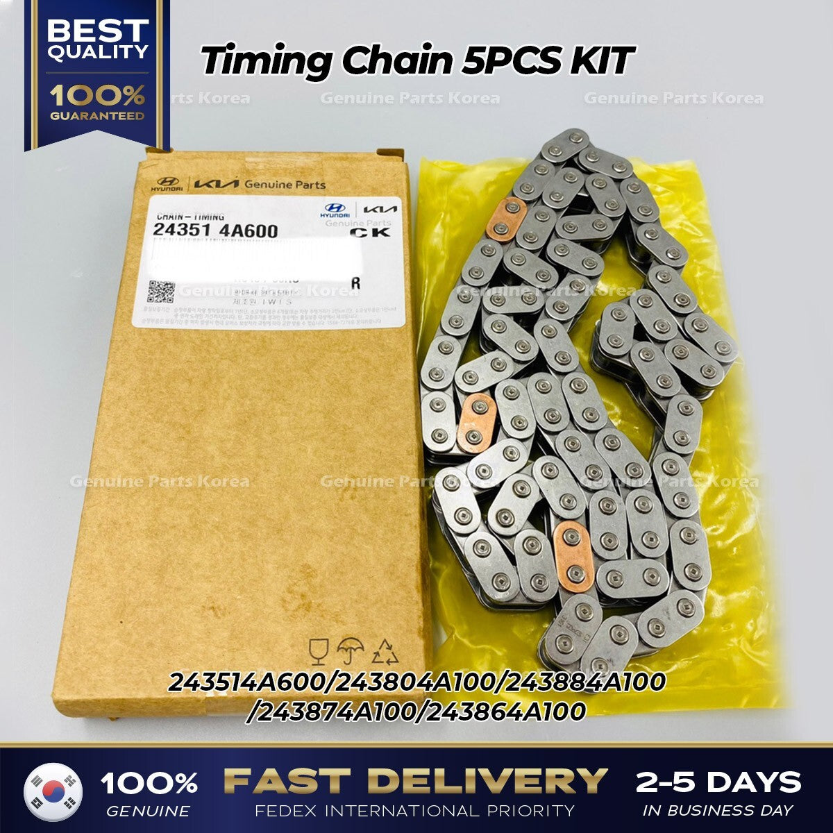 Genuine Timing Chain 5PCS KIT for Hyundai H1 Grand Starex H100 Kia K2500