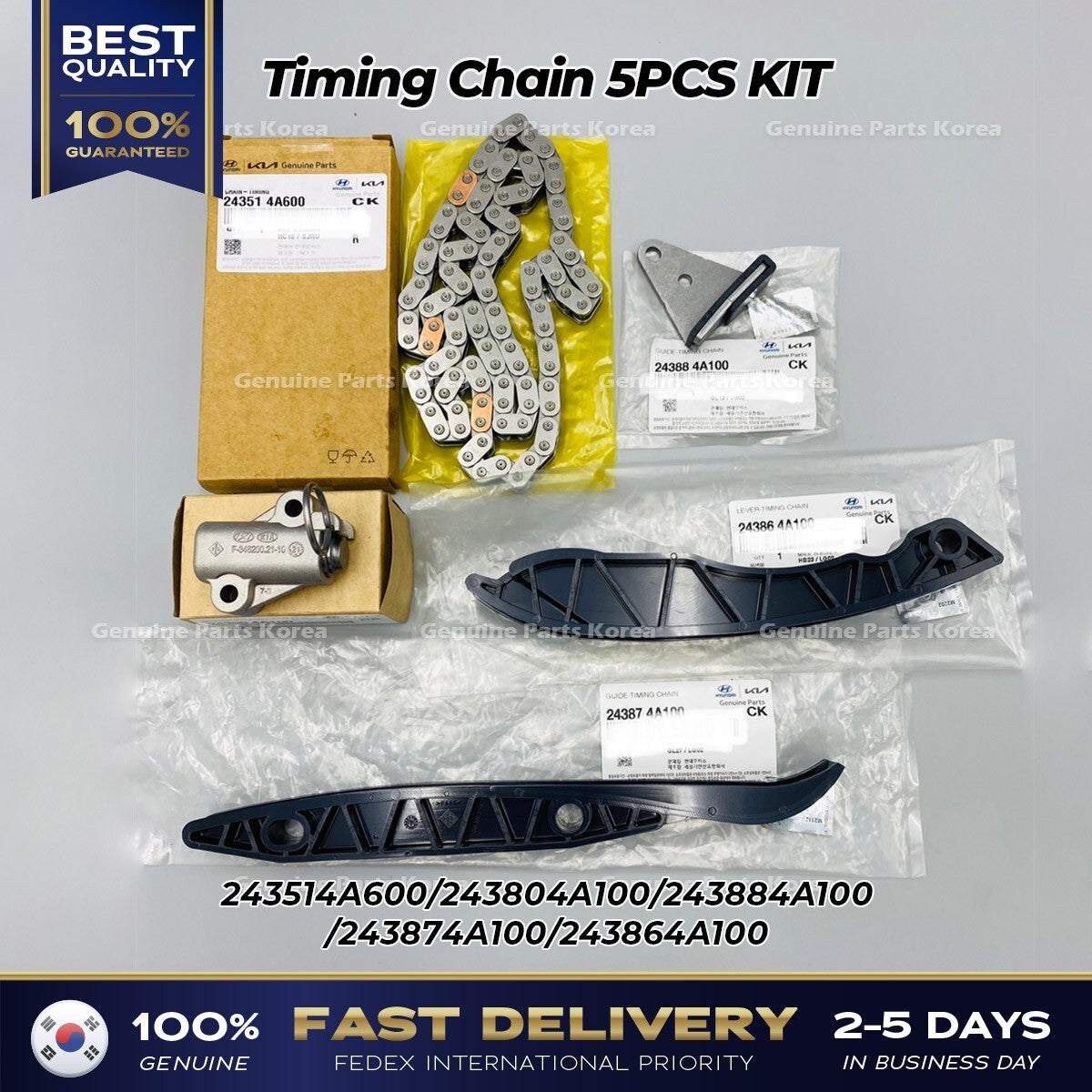Genuine Timing Chain 5PCS KIT for Hyundai H1 Grand Starex H100 Kia K2500