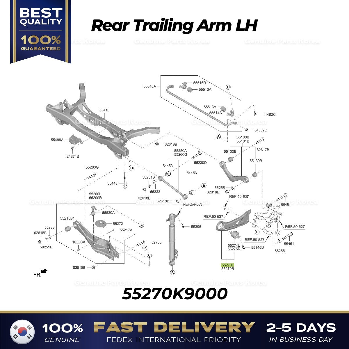 Genuine Rear Trailing Arm LH 55270K9000 for Hyundai Veloster N