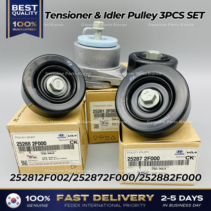 Genuine Tensioner & Idler Pulley 3PCS SET for Hyundai Tuscon Kia Sportage