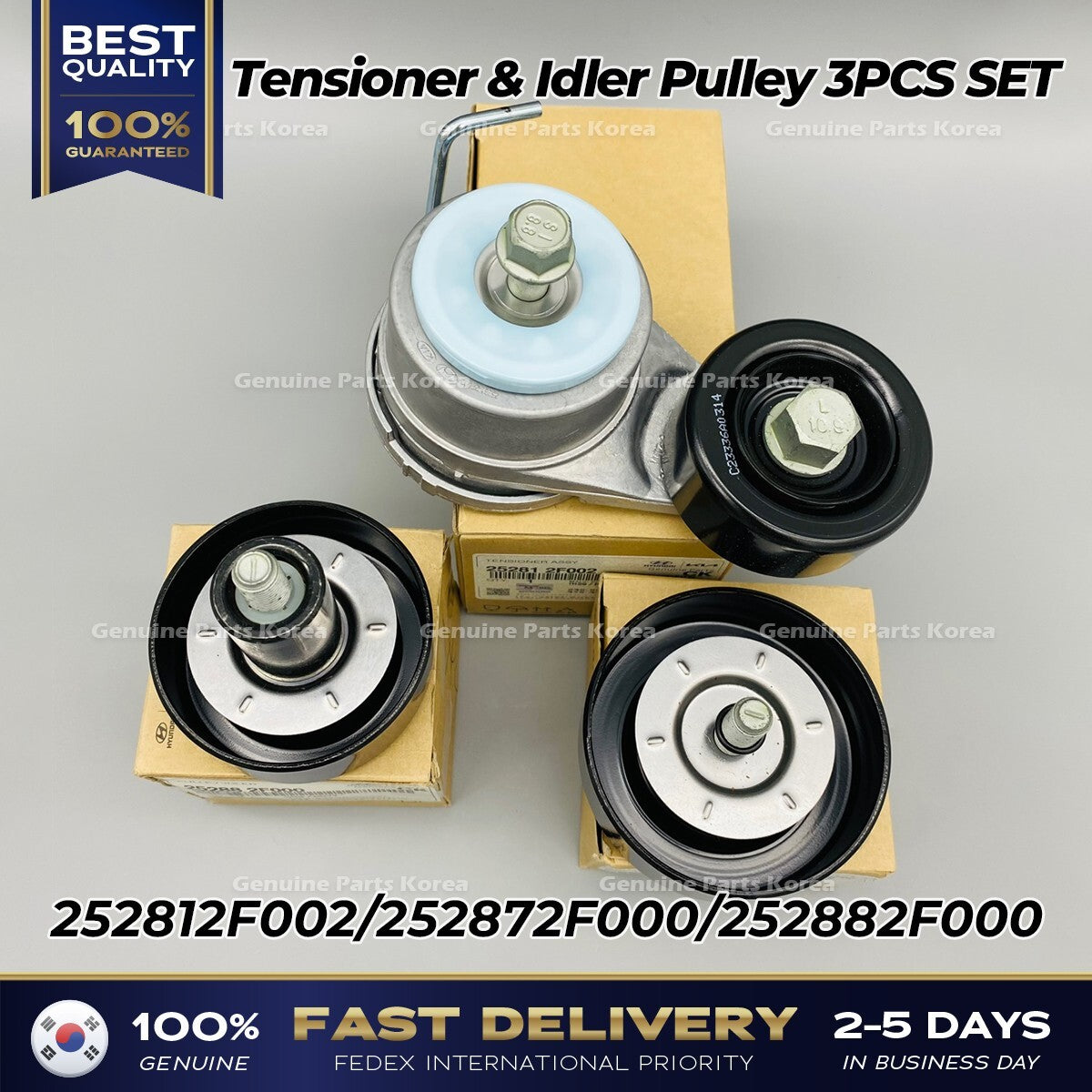 Genuine Tensioner & Idler Pulley 3PCS SET for Hyundai Tuscon Kia Sportage