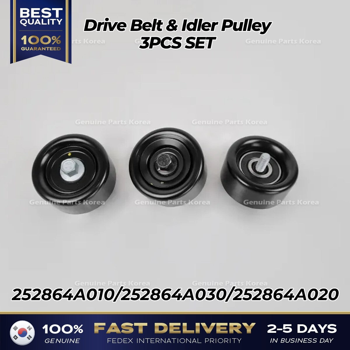 Genuine Drive Belt & Idler Pulley 3PCS SET for Hyundai H1 Grand Starex