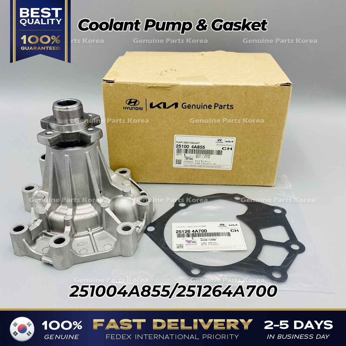 Genuine Coolant Pump & Gasket 251004A855 for Hyundai H100 H350 Kia K2500