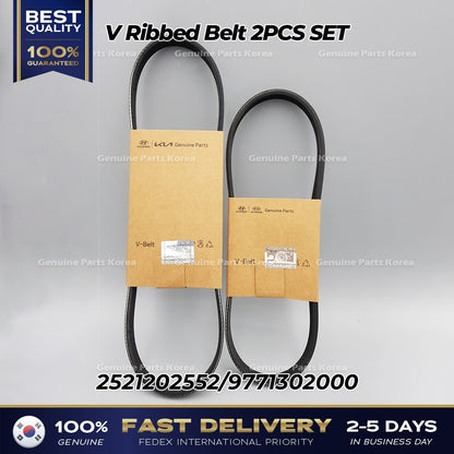 Genuine V Ribbed Belt 2PCS SET 2521202552 9771302000 for Hyundai i10