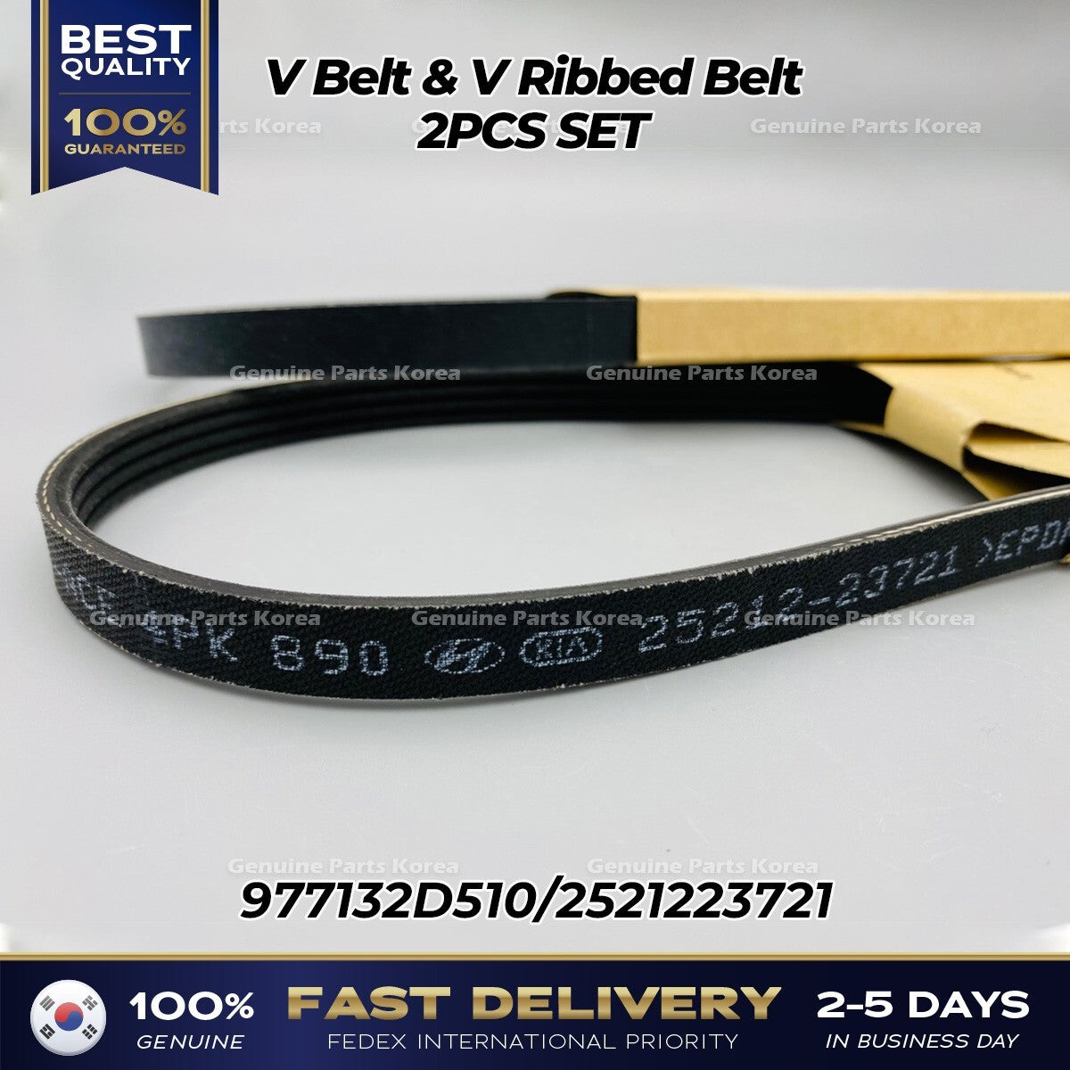 Genuine V Belt & V Ribbed Belt 2PCS SET 977132D510 2521223721 for Kia Sportage