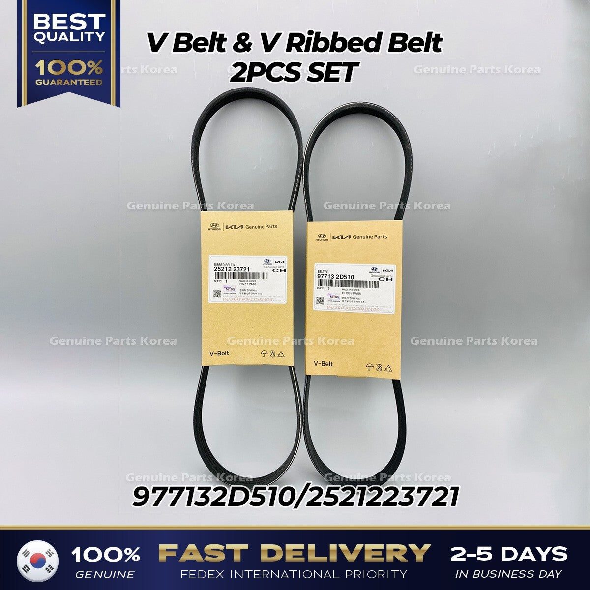 Genuine V Belt & V Ribbed Belt 2PCS SET 977132D510 2521223721 for Kia Sportage