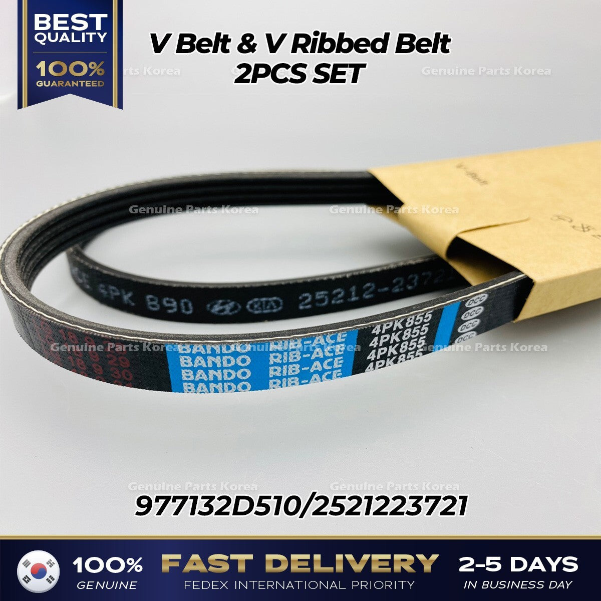 Genuine V Belt & V Ribbed Belt 2PCS SET 977132D510 2521223721 for Kia Sportage
