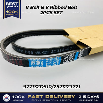 Genuine V Belt & V Ribbed Belt 2PCS SET 977132D510 2521223721 for Kia Sportage