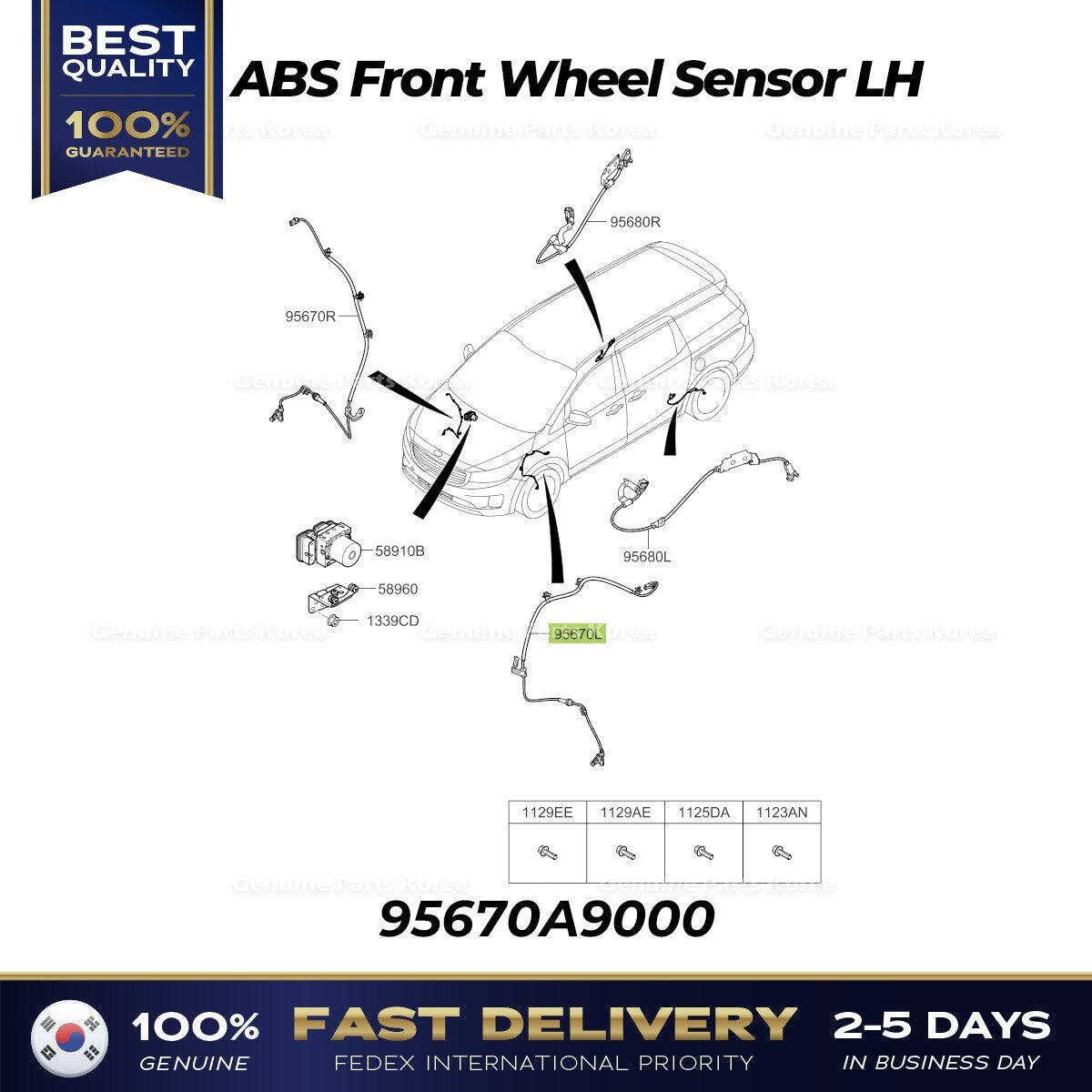 Genuine ABS Front Wheel Sensor LH 95670A9000 for Kia Sedona