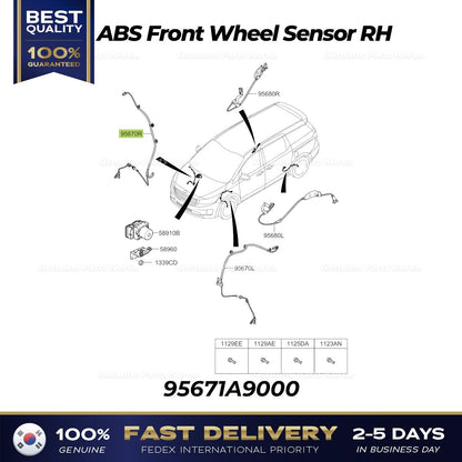 Genuine ABS Front Wheel Sensor RH 95671A9000 for Kia Sedona