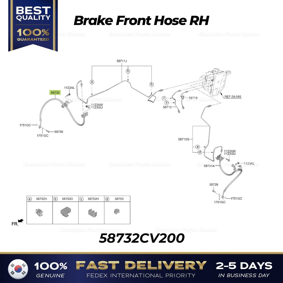 Genuine Brake Front Hose RH 58732CV200 for Kia EV6
