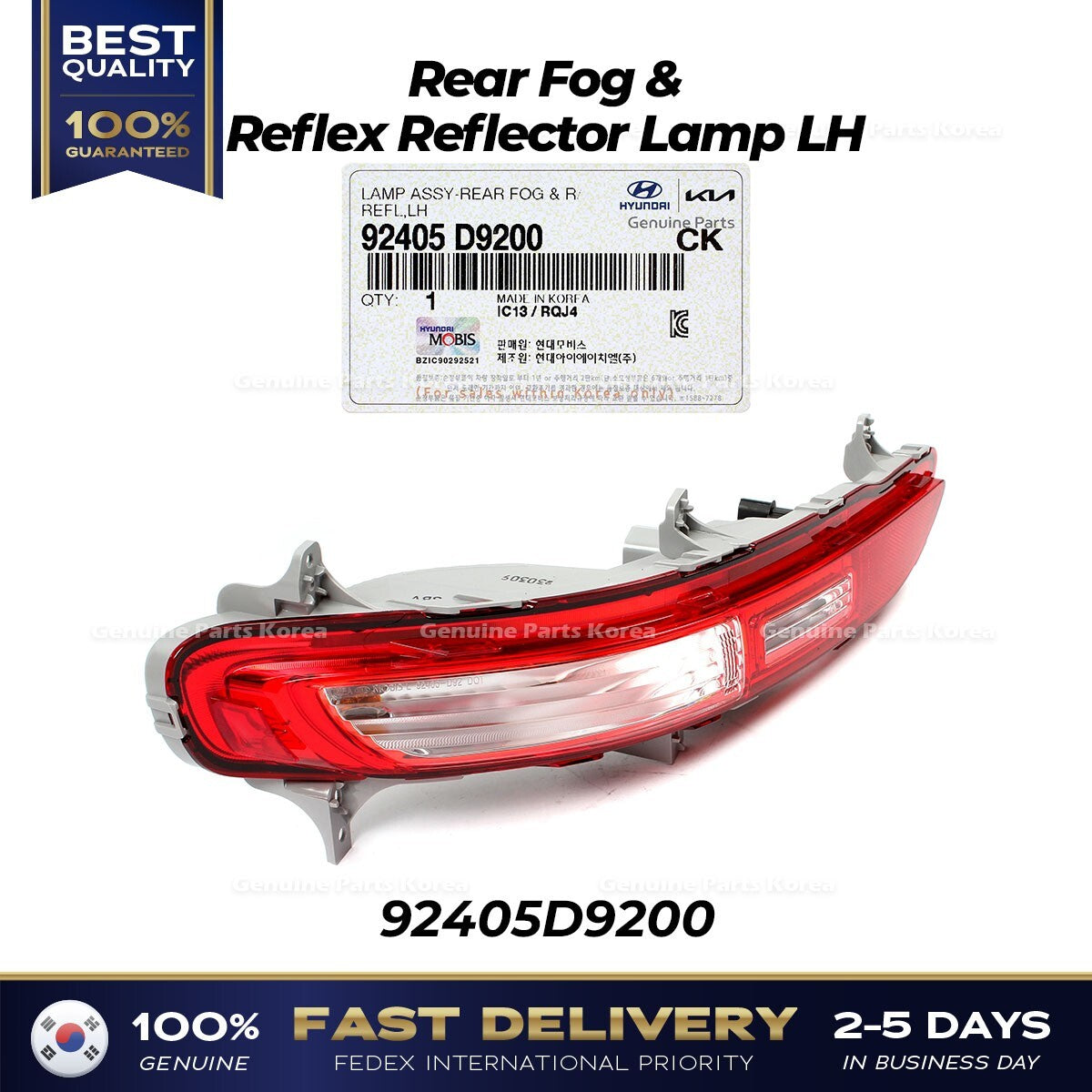 Genuine Rear Fog & Reflex Reflector Lamp LH 92405D9200 for Kia Sportage