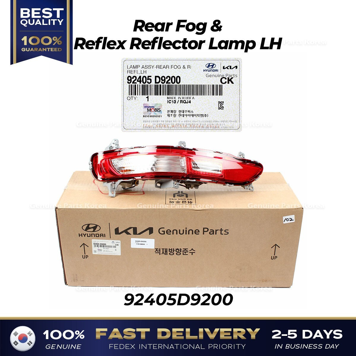 Genuine Rear Fog & Reflex Reflector Lamp LH 92405D9200 for Kia Sportage