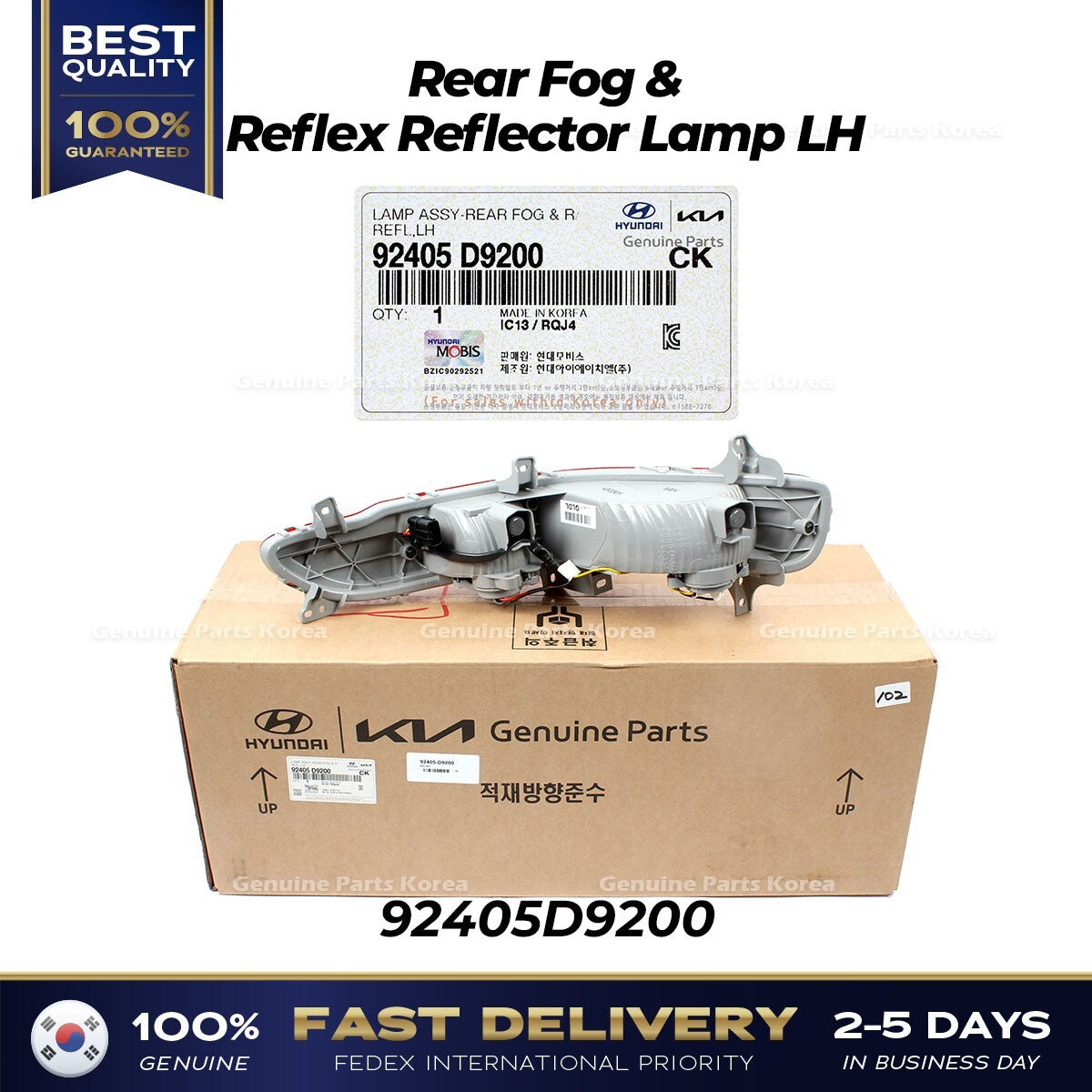 Genuine Rear Fog & Reflex Reflector Lamp LH 92405D9200 for Kia Sportage