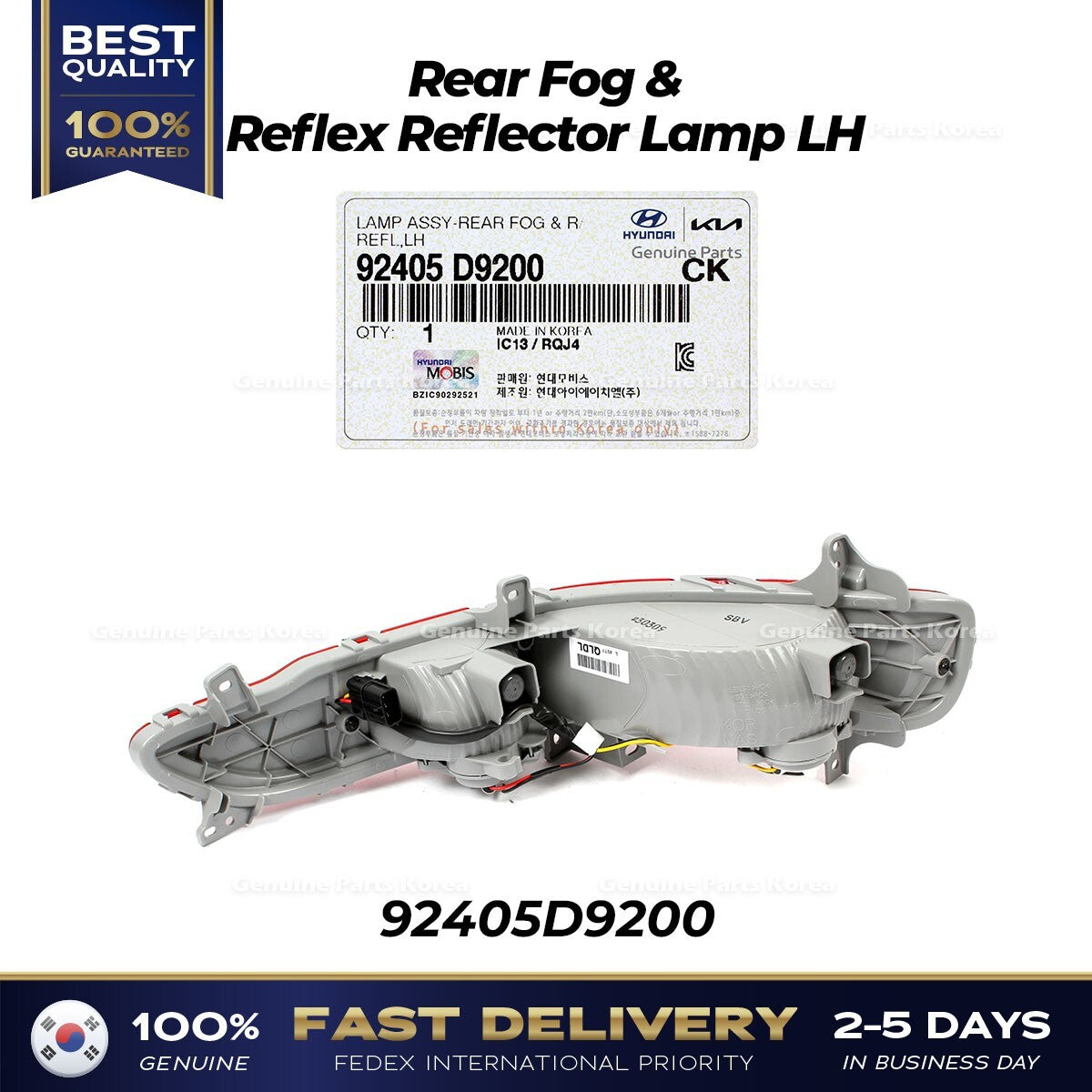 Genuine Rear Fog & Reflex Reflector Lamp LH 92405D9200 for Kia Sportage
