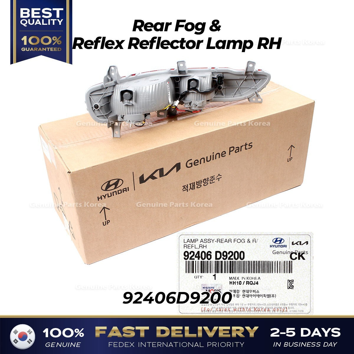 Genuine Rear Fog & Reflex Reflector Lamp RH 92406D9200 for Kia Sportage
