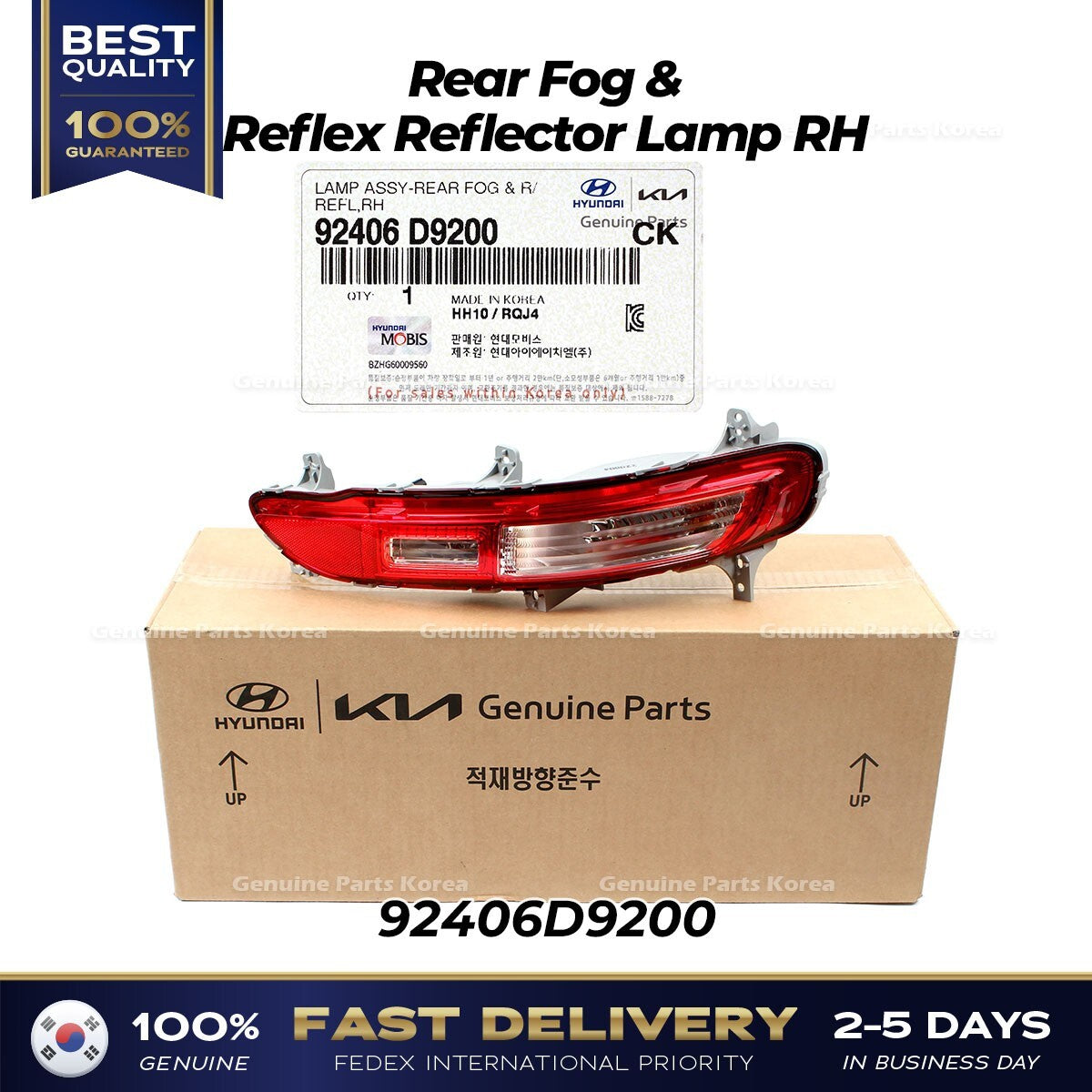 Genuine Rear Fog & Reflex Reflector Lamp RH 92406D9200 for Kia Sportage