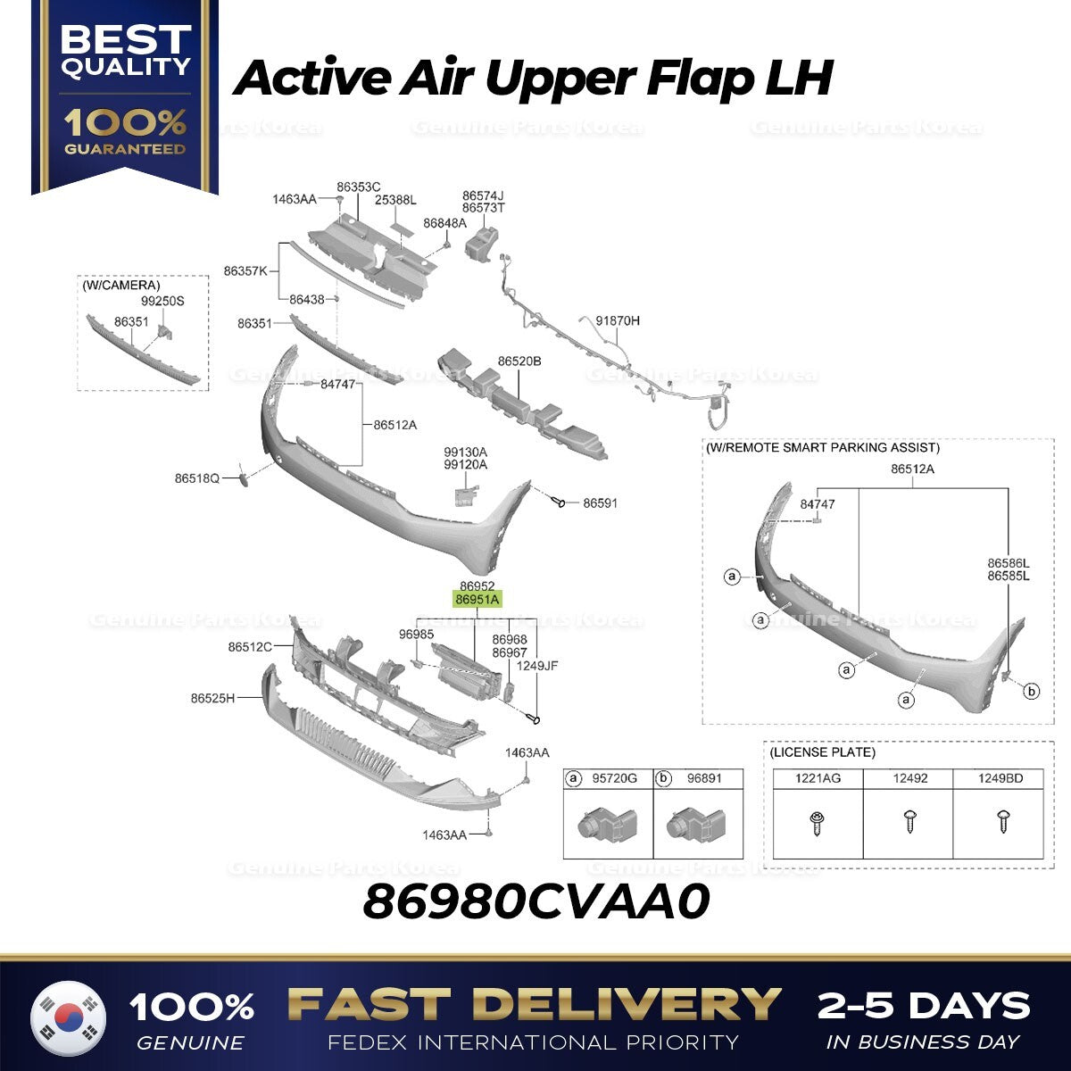 Genuine Active Air Upper Flap LH 86980CVAA0 for Kia EV6