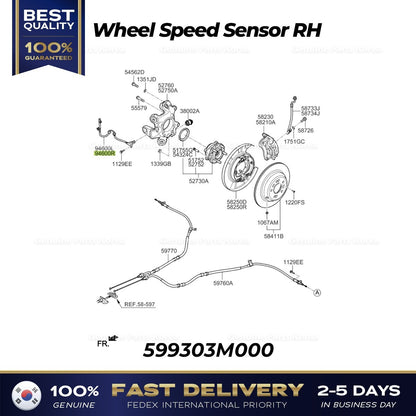 Genuine Wheel Speed Sensor RH 599303M000 for Hyundai Equus Genesis