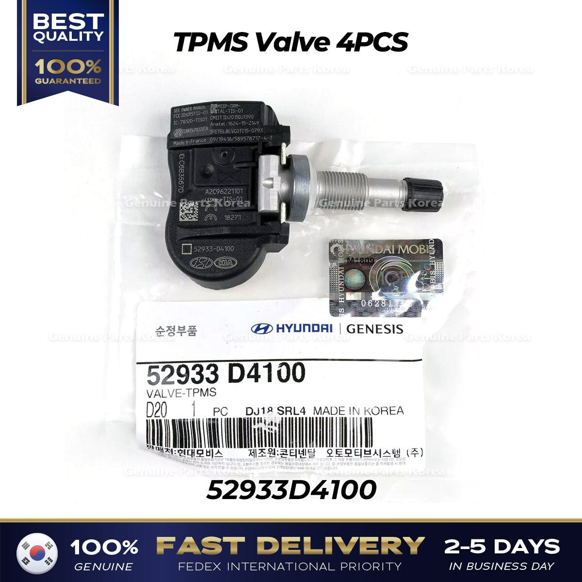 Genuine TPMS Valve 4PCS 52933D4100 for Hyundai Kia