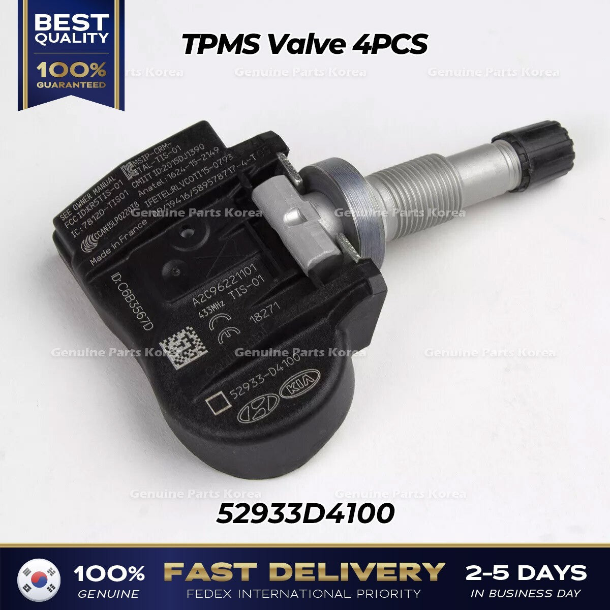 Genuine TPMS Valve 4PCS 52933D4100 for Hyundai Kia