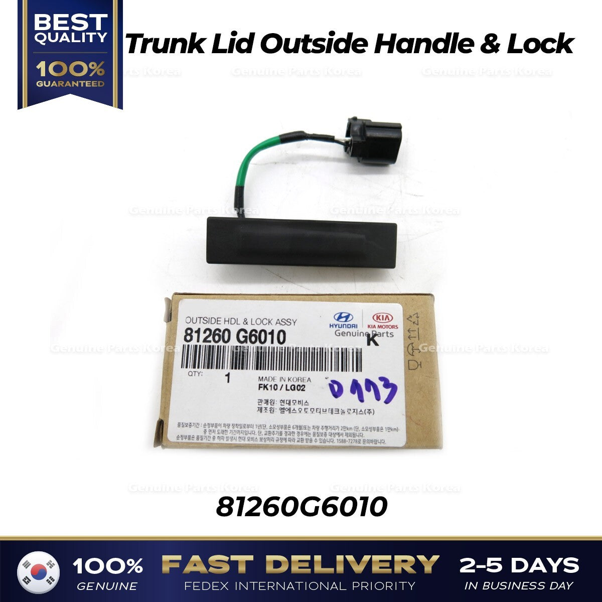 Genuine Trunk Lid Outside Handle & Lock 81260G6010 for Kia Picanto