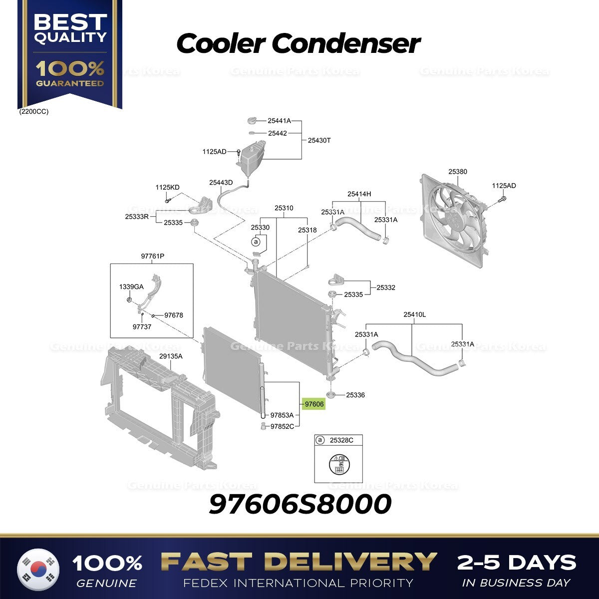 Genuine Cooler Condenser 97606S8000 for Hyundai Palisade