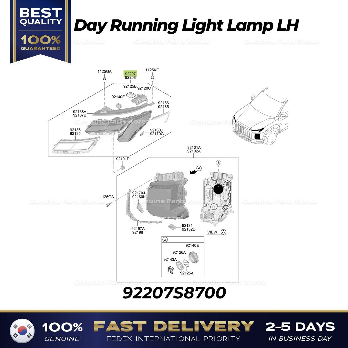 Genuine Day Running Light Lamp LH 92207S8700 for Hyundai Palisade