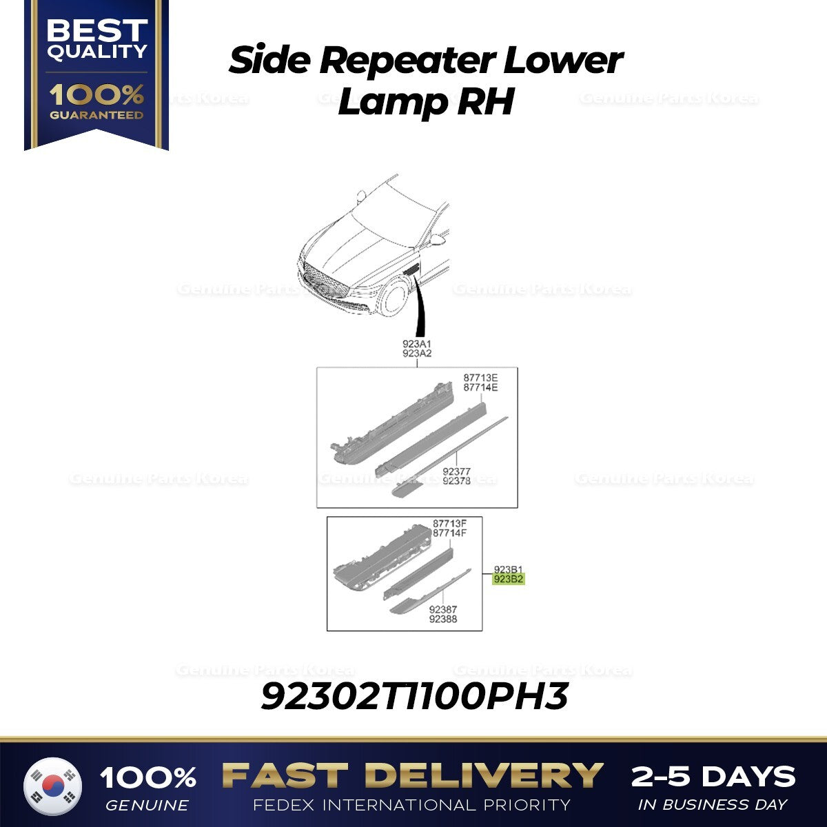 Genuine Side Repeater Lower Lamp RH 92302T1100PH3 for Hyundai Genesis G80