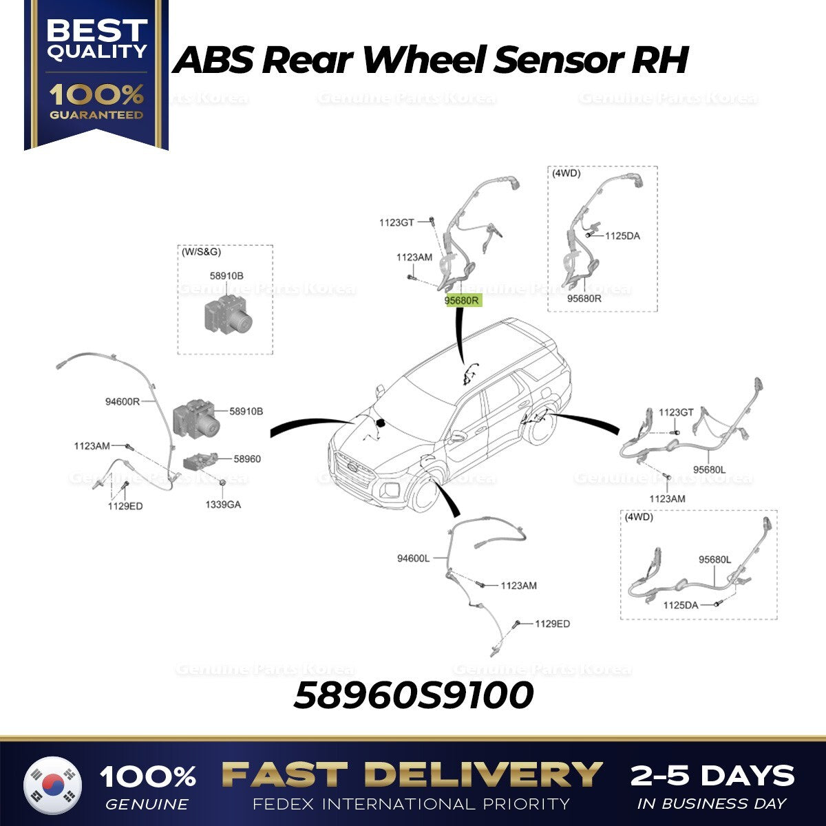 Genuine ABS Rear Wheel Sensor RH 58960S9100 for Hyundai Palisade