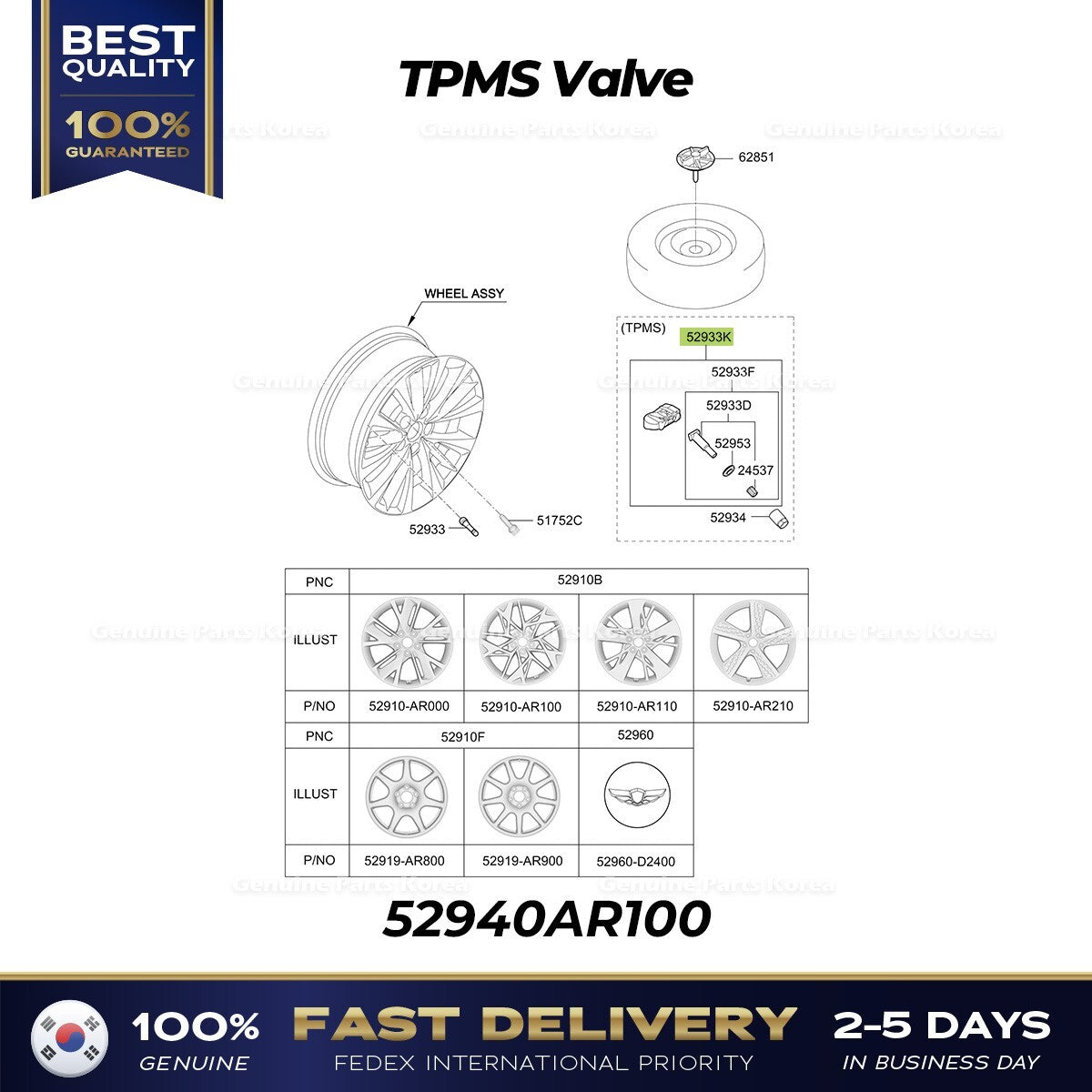Genuine TPMS Valve 52940AR100 for Hyundai Genesis GV70