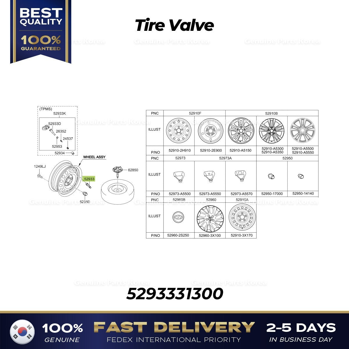 Genuine Tire Valve 5293331300 for Hyundai Kia