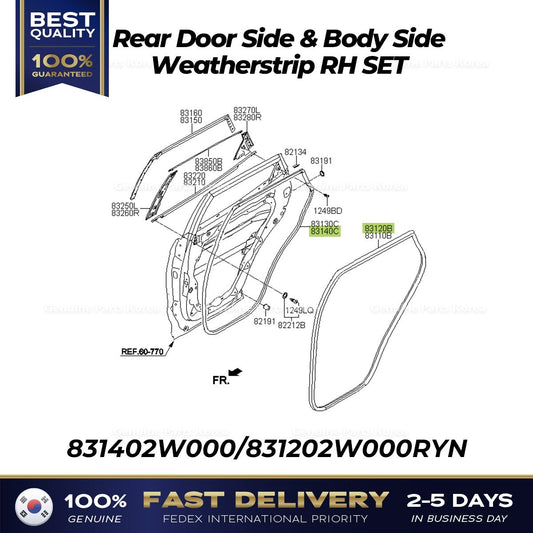 Genuine Rear Door Side & Body Side Weatherstrip RH SET for Hyundai Santa Fe