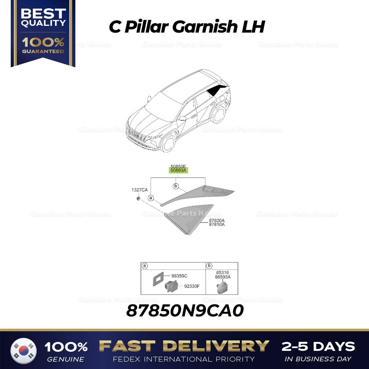 Genuine C Pillar Garnish LH 87850N9CA0 for Hyundai Tucson