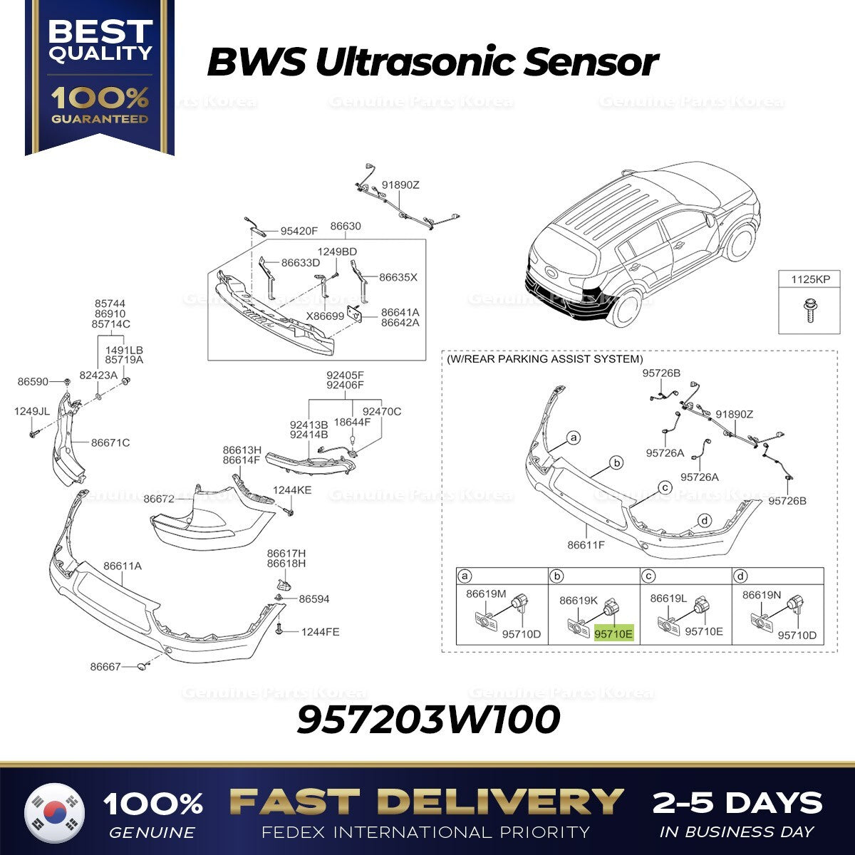 Genuine BWS Ultrasonic Sensor 957203W100 for Kia Sportage