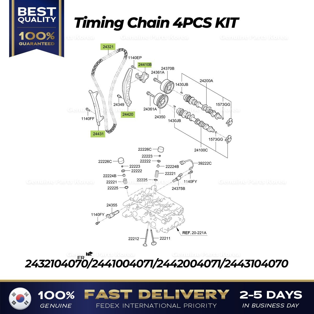 Genuine Timing Chain 4PCS KIT for Hyundai Kona