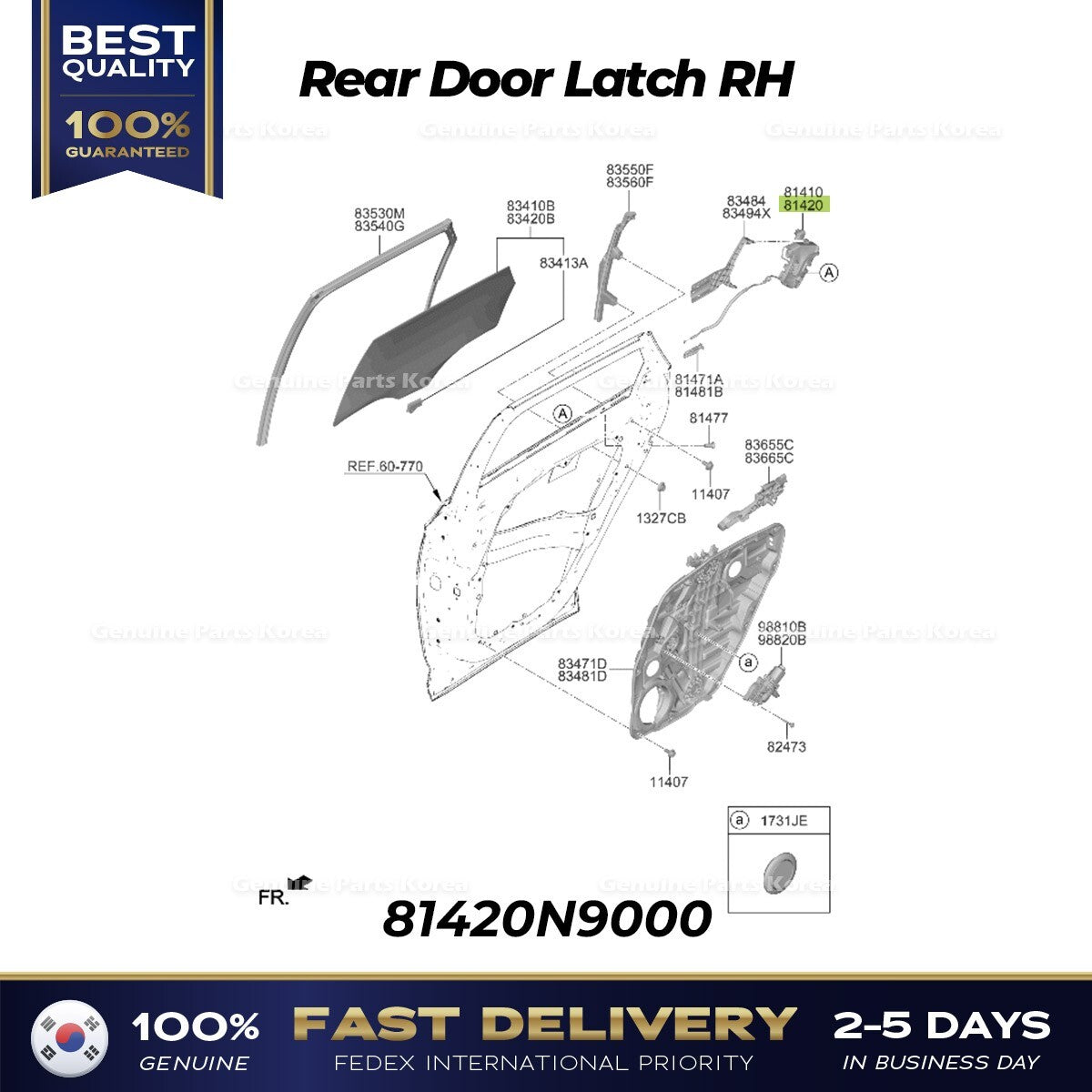 Genuine Rear Door Latch RH 81420N9000 for Hyundai Tucson