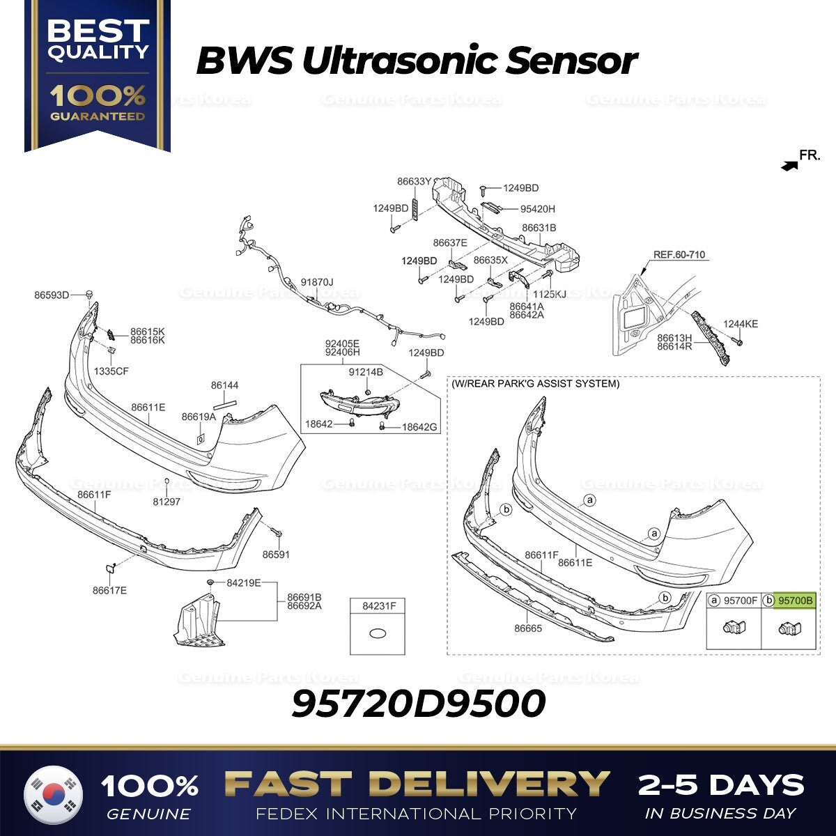 Genuine BWS Ultrasonic Sensor 95720D9500 for Kia Sportage