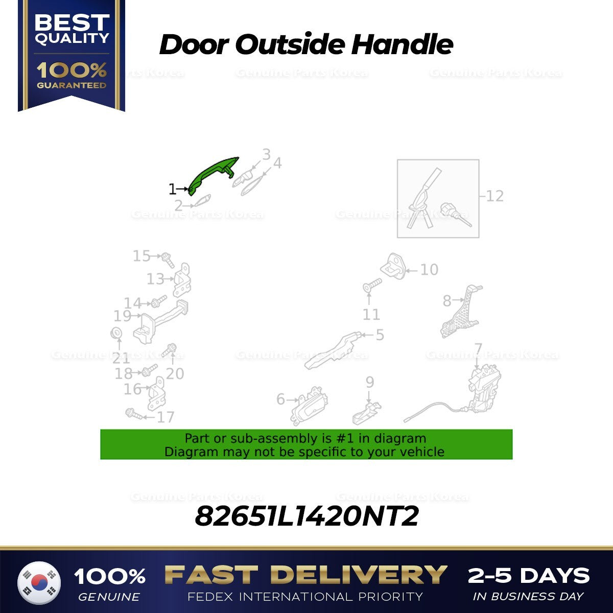 Genuine Door Outside Handle 82651L1420NT2 for Hyundai Sonata