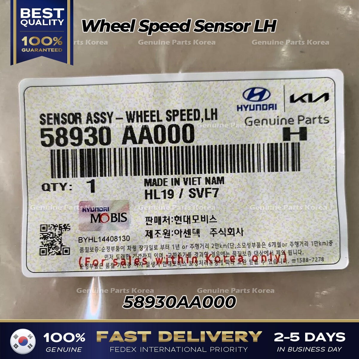 Genuine Wheel Speed Sensor LH 58930AA000 for Hyundai Elantra