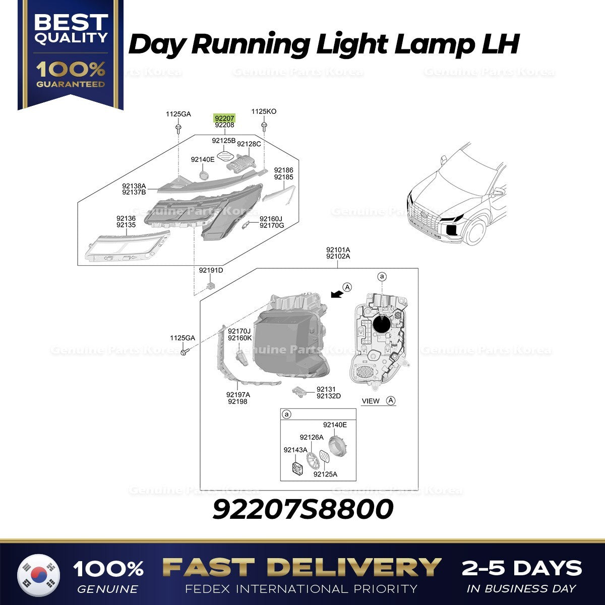 Genuine Day Running Light Lamp LH 92207S8800 for Hyundai Palisade
