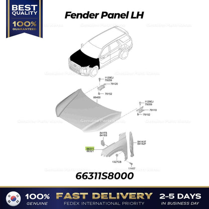 Genuine Fender Panel LH 66311S8000 for Hyundai Palisade