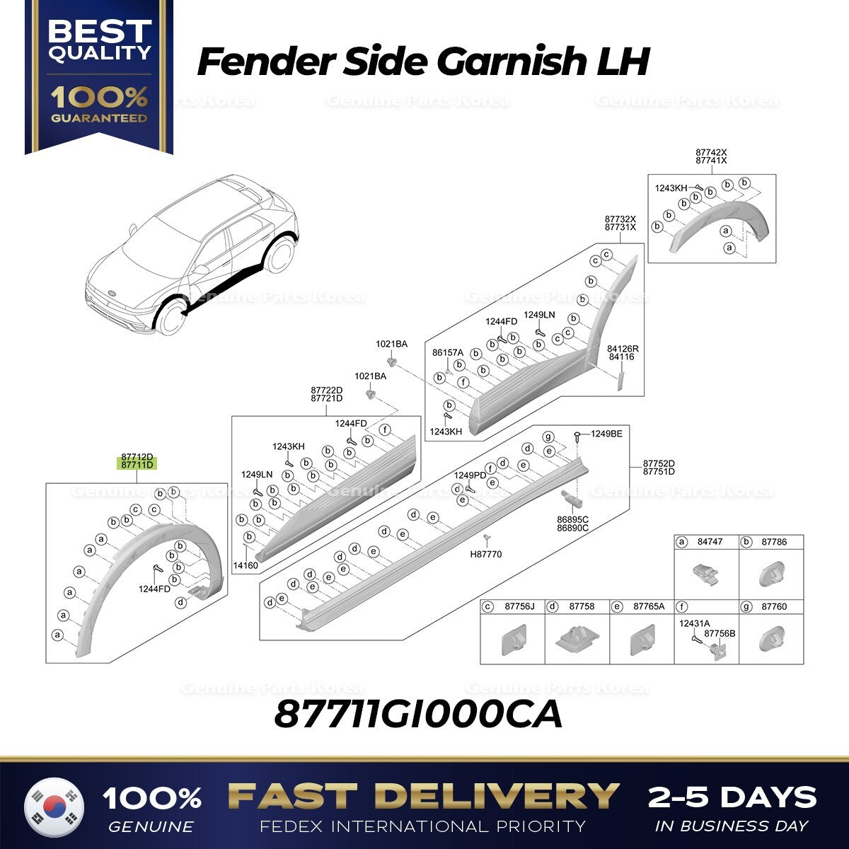 Genuine Fender Side Garnish LH 87711GI000CA for Hyundai Ioniq 5 Electric