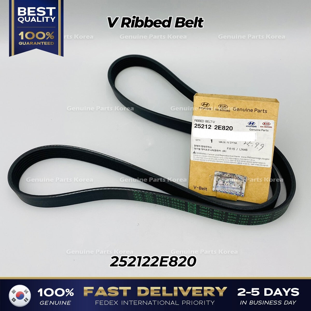 Genuine V Ribbed Belt 252122E820 for Hyundai Elantra Kia Forte
