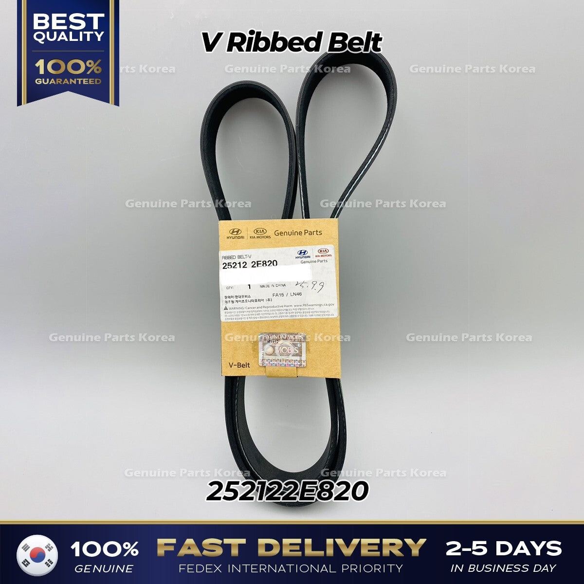 Genuine V Ribbed Belt 252122E820 for Hyundai Elantra Kia Forte